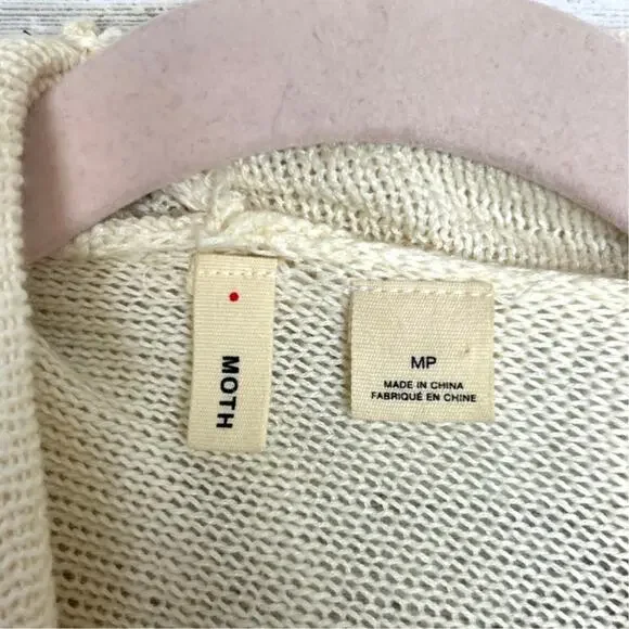 Anthropologie Moth Womens Medium Cream Brown Open Front Long Sleeve Cardigan - Picture 3 of 4